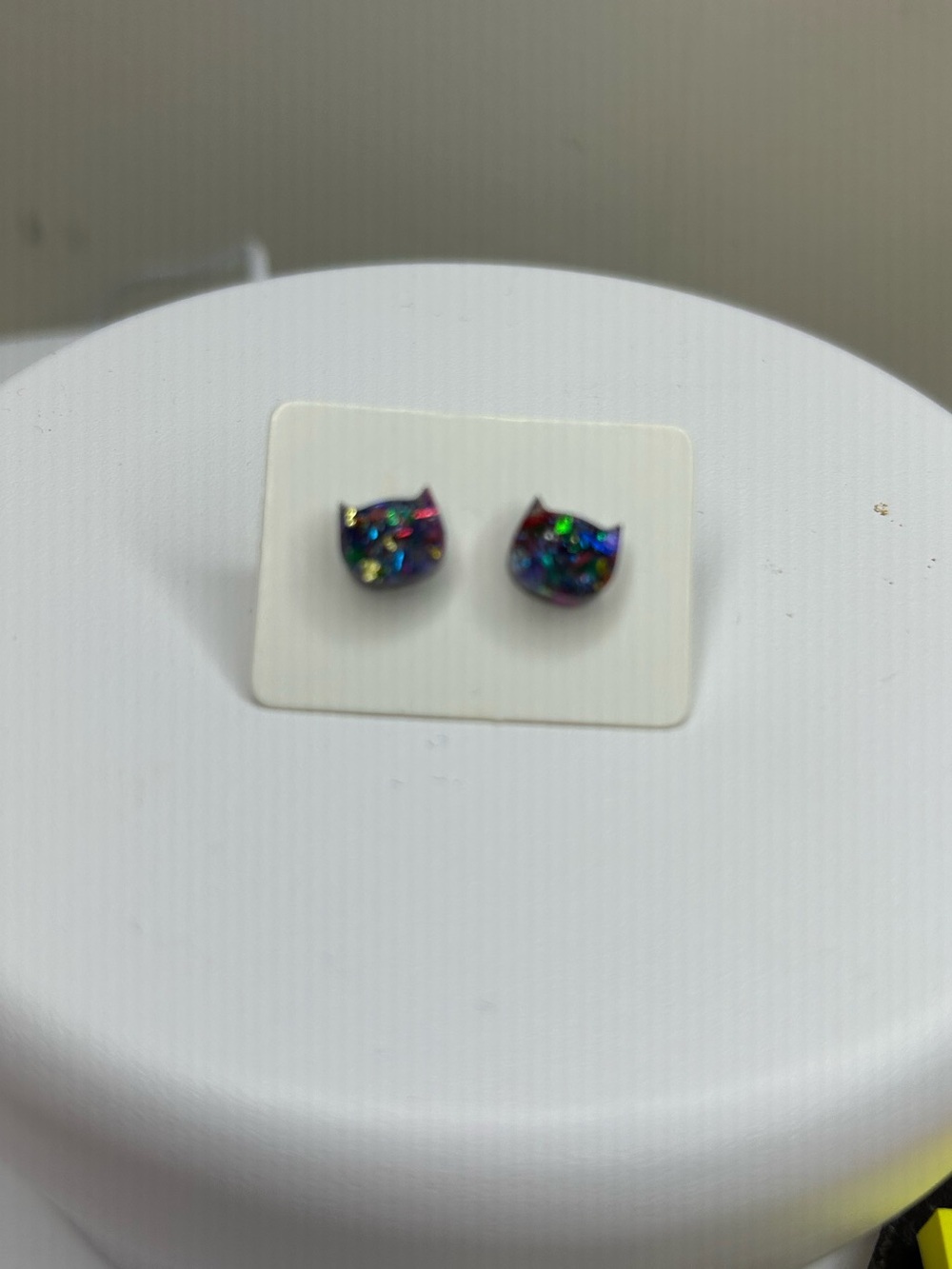 Multicolor Iridescent Cat Face Stud Earrings